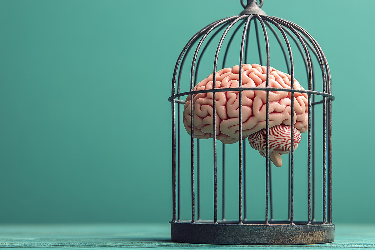brain locked in a bird cage