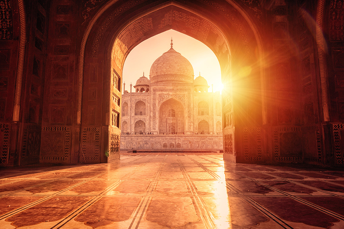 Taj Mahal in India at sunrise